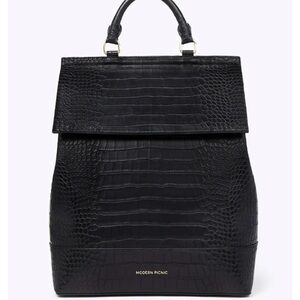 Modern Picnic Black Croc-Embossed Backpack